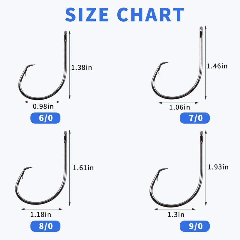 SILANON Inline Circle Hooks Saltwater, 80pcs High Carbon Steel Catfish Hooks in-Line Straight Eye Octopus Circle Hook Saltwater Freshwater Fishing Hooks for Catfish Bass - Image 5